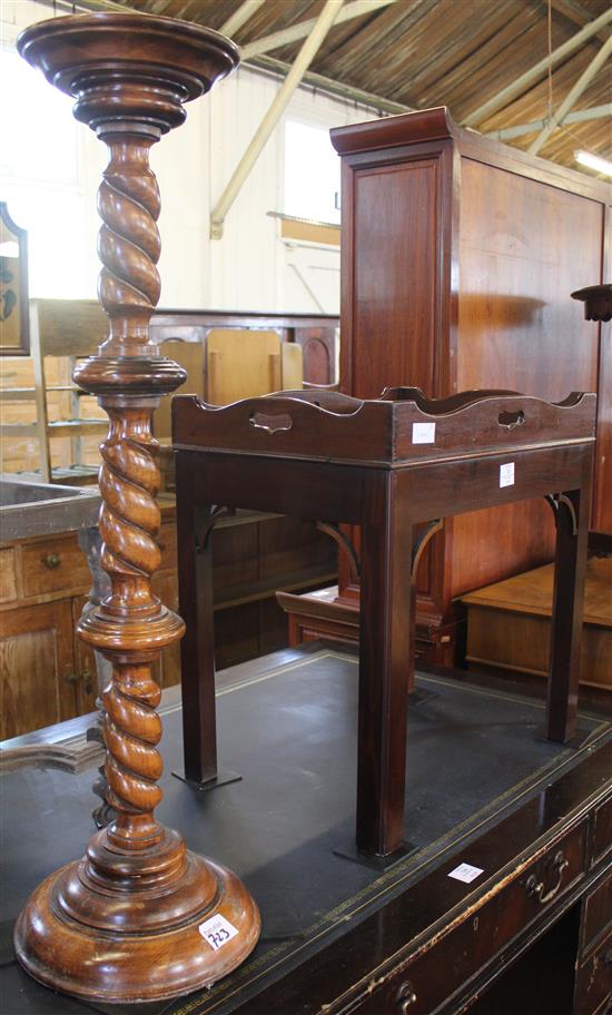 Mahogany tray top table & a torchere